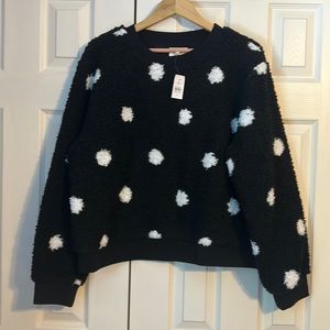 LOFT Lou & Grey Black and White Polkadot Sherpa Sweatshirt NWT